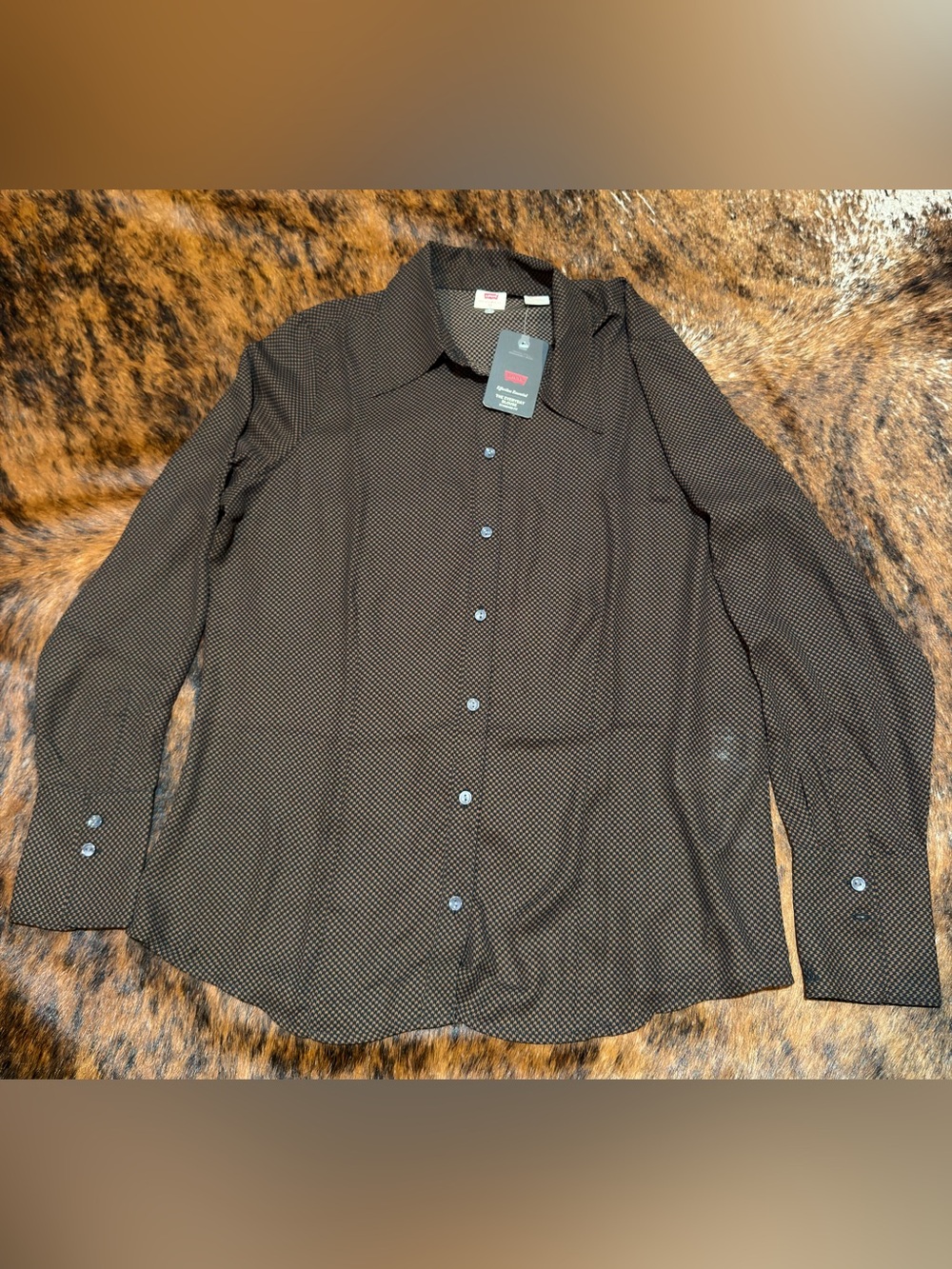 Levi’s The Everyday Blouse Womens XL Brown Chevron Print LS&Co Embroidered NWT